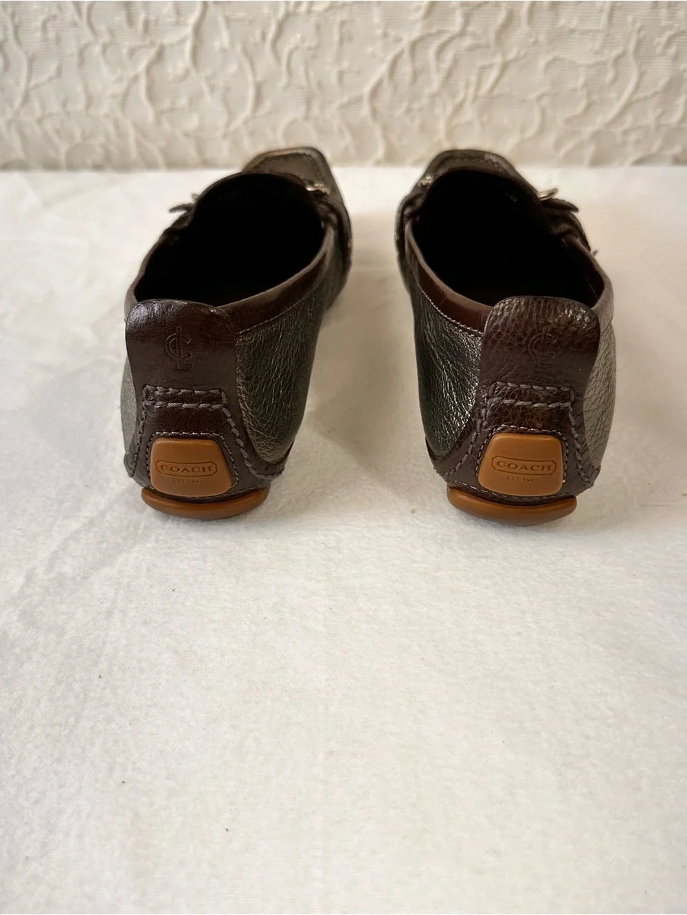 Coach Metallic Gray Leather Bit Loafers - Women's